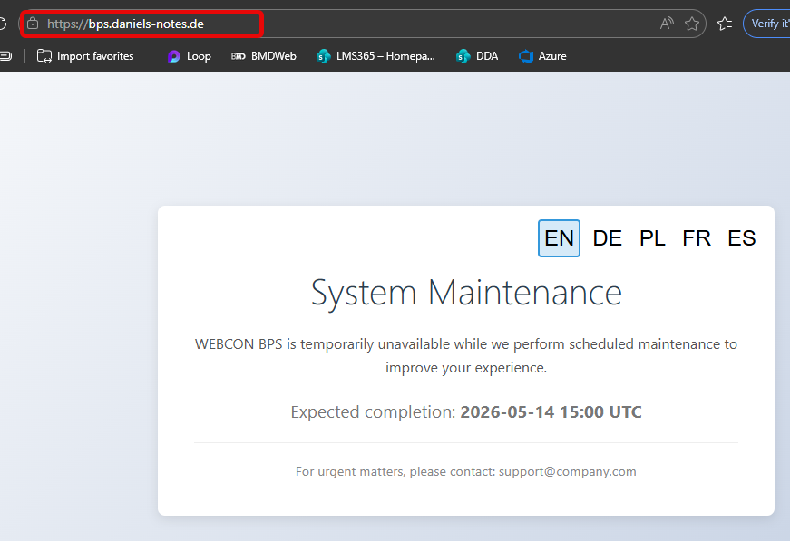Maintenance page is now displayed for the default URL 
