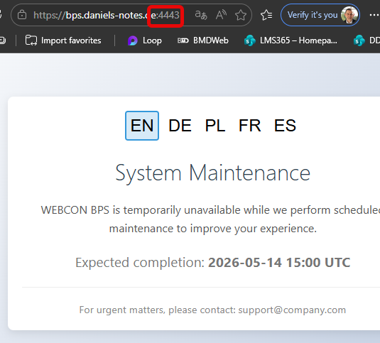 Ensure the correct display of the maintenance page before entering the maintenance windows using the port