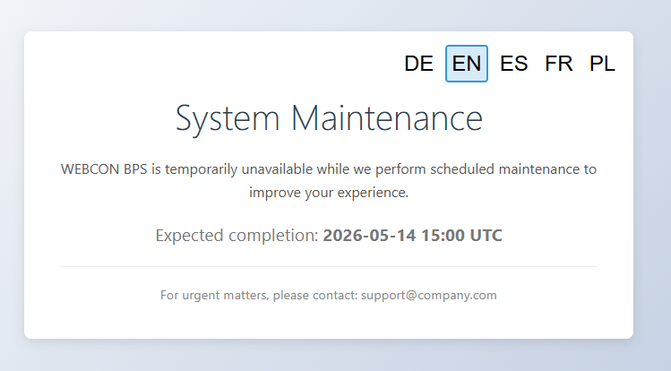 Display a maintenance page during a WEBCON update.