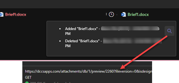 A user can view and download a deleted attachment from history.