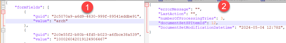 Two options for updating a workflow instance (1) is the body of a Public API call (2) is the body of a UDA call.