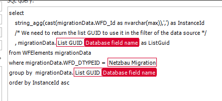 The data source returns all instance ids as a comma separated string for a list.