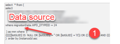 The generated SQL statement of a filtered data source