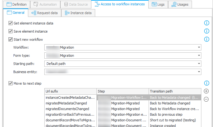 Features of the `Actions on a workflow instance` running mode