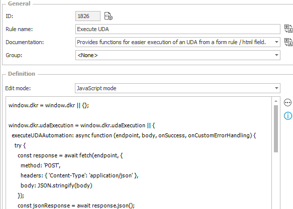 Global form rule Execute UDA