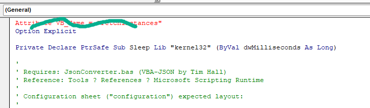 When copying the .bas module text to VBA, remove the first row.