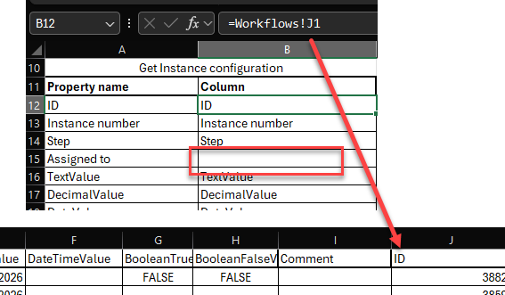 You need to map the display names of WEBCON to the Excel columns.