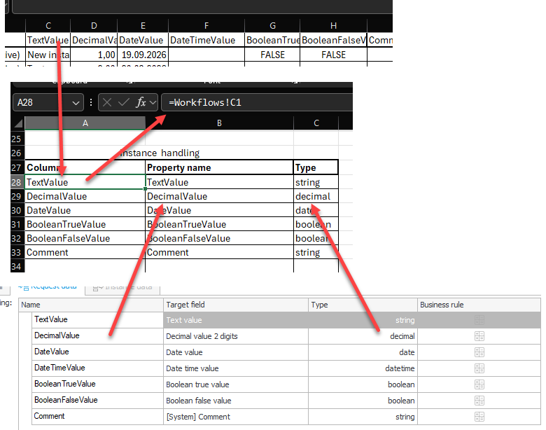 Mapping Excel columns to the UDA property names and their types