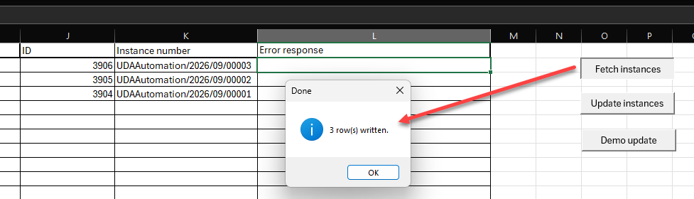 After fetching the rows you get a brief message.