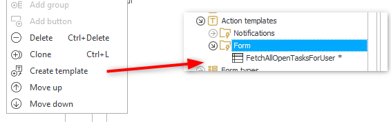 The created template is available under Configuration\Action templates