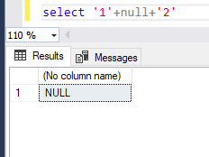 Concatenating a string with null will return a null value