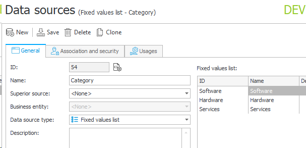 Sample of fixed value list