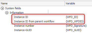Database column Ids of current workflow and parent workflow 