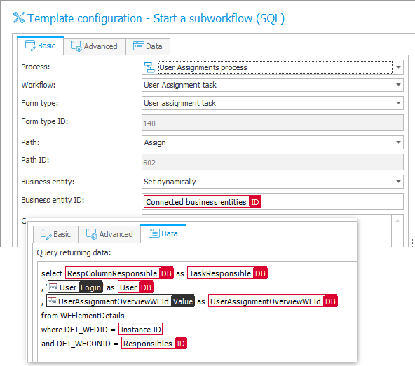 Definition of start sub workflows action