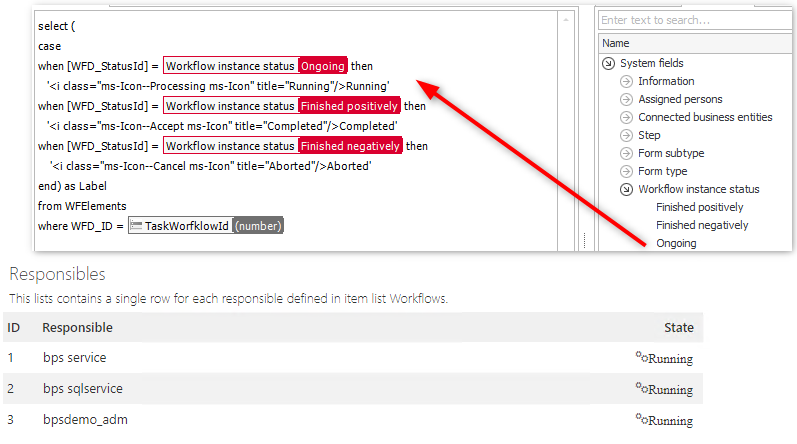 Showing workflow state with custom icon