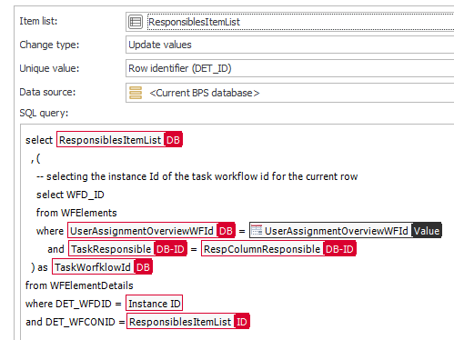 Updating the task workflow id for each responsible row.