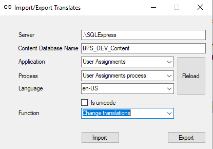 Process selection in Translation tool