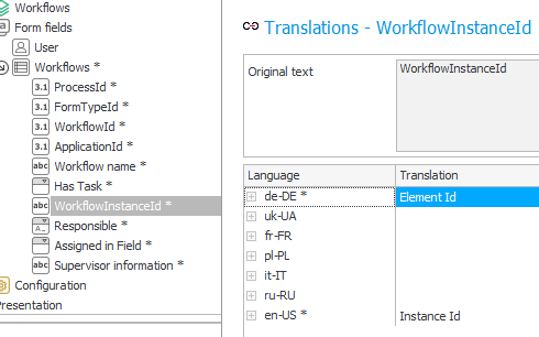 Added fields and translations of WorkflowInstanceId