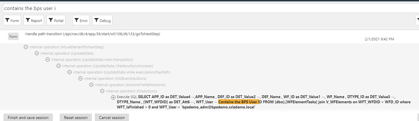 Located string in the logs of the diagnostic mode