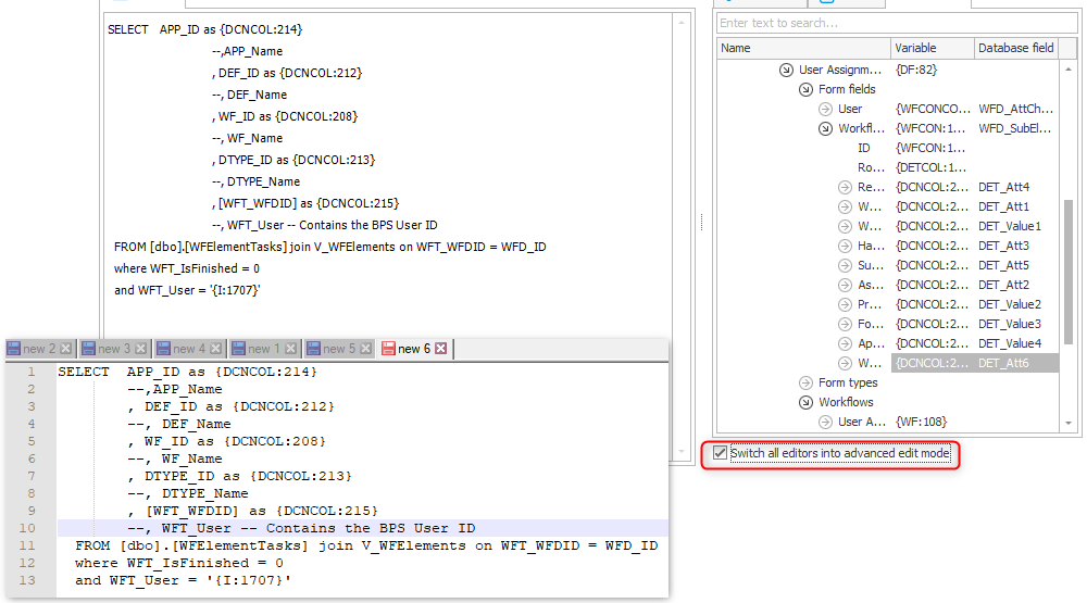 SQL statement in advanced mode. This matches a copy & paste into a text
editor.